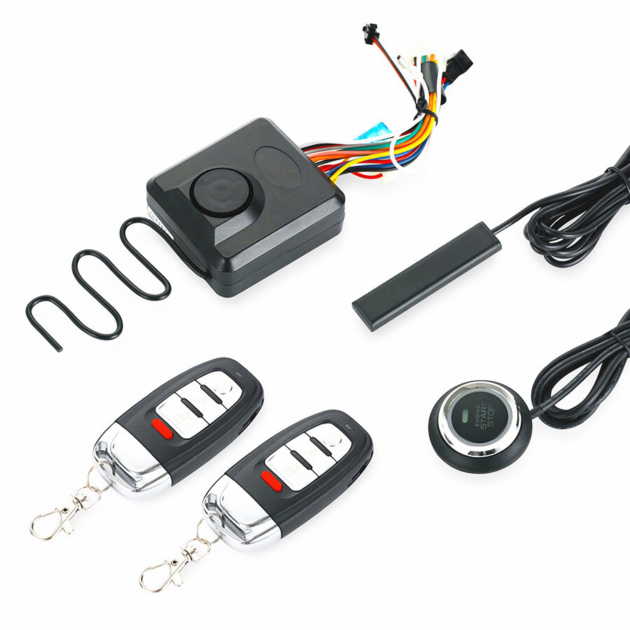 12V PKE Motorcycle Smart Key Push Button Start Alarm System Scooter Device Kit