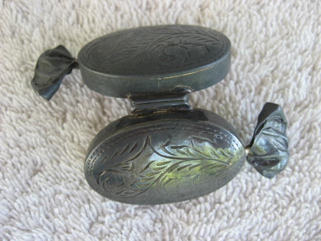 Engraved Silver Twist Candy Shape Pill Box-Impressed Mark 925-EX. Cond.