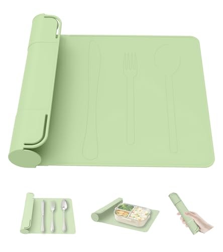 Tableware Silicone Portable Box, Silverware Silicone Storage mat Green