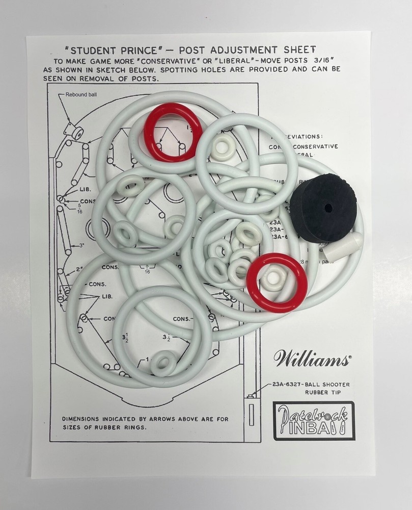 1968 Williams Student Prince Pinball Machine Rubber Ring Kit