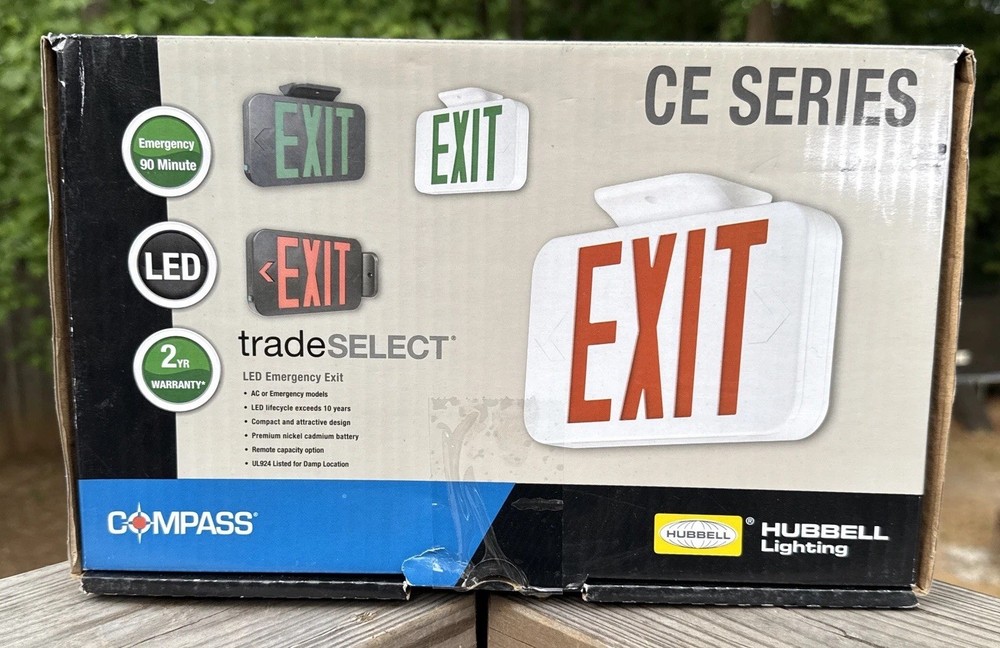 Hubbell Compass CE Series LED Emergency Exit Sign Red /White Multiple Available