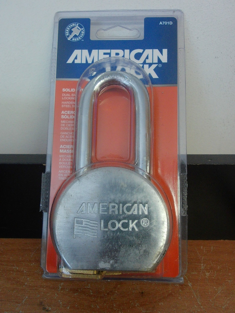 NEW AMERICAN LOCK A701D SOLID STEEL HEAVY DUTY LONG SHACKLE PADLOCK KEY DIFFEREN