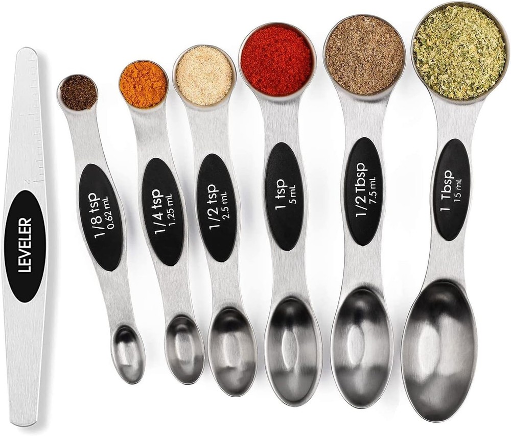 Stackable Stainless Steel Measuring Spoons with Leveler - Perfect for Baking