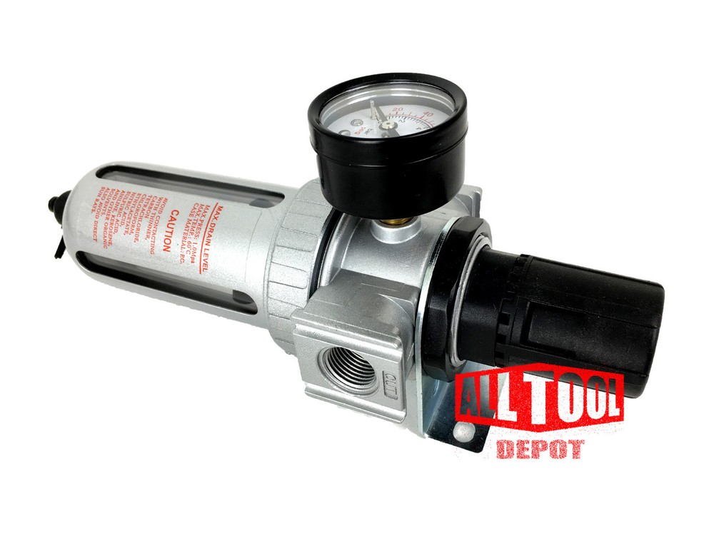 1/2" Mid Flow Air Compressor Regulator & Filter Combo w/ Gauge /Manual Drain