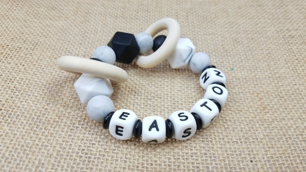 Personalized baby teether• Neutral baby toy• Name gift