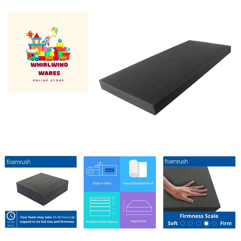 Durable 72" Charcoal Foam Cushion - 2" Thick High Density Upholstery Solution