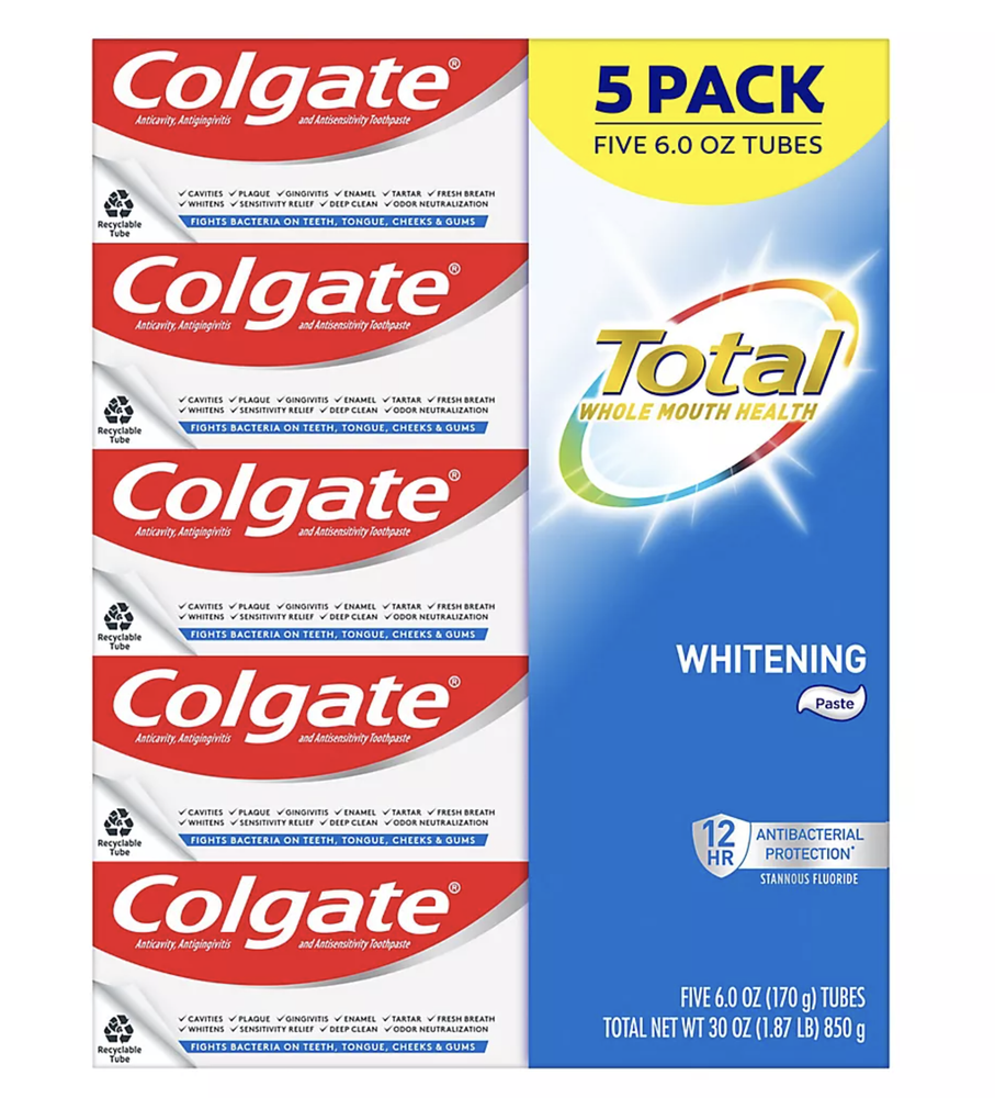 Colgate Total Whitening Toothpaste, Paste (6 oz., 5 pk.)