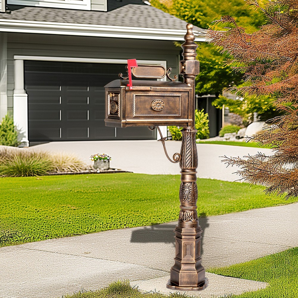 Decorative Post Mailbox Heavy Duty Rust-free Cast Aluminum Construction, Bronze