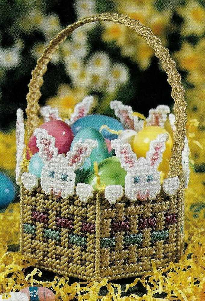 PEEK A BOO BUNNIES BASKET EASTER PLASTIC CANVAS PATTERN INSTRUCTIONS