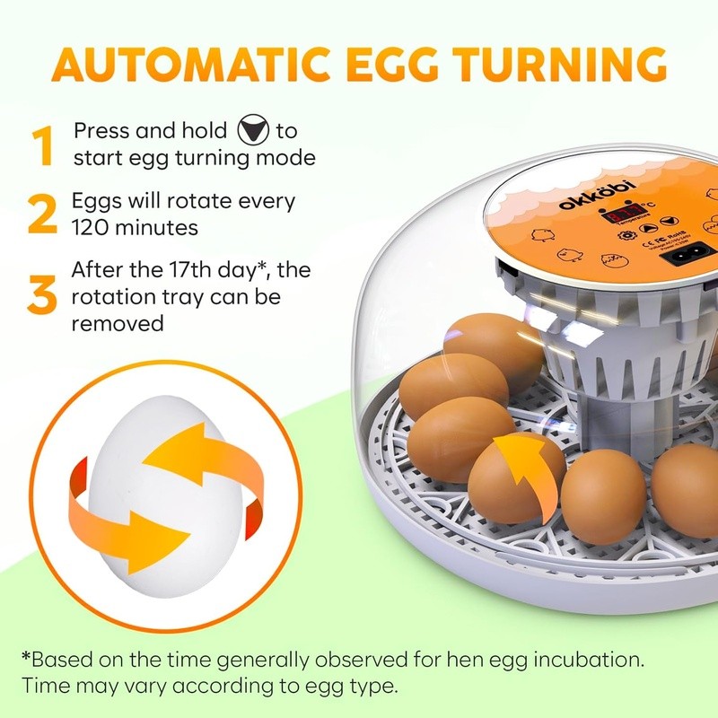 Automatic Chicken Egg Incubator Humidity Control LED Display Egg Turner 360 View