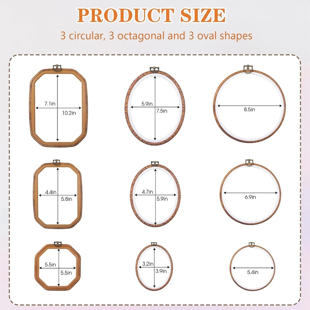 Embroidery&Cross Stitch Frames for Display,9Pcs Circle/Oval/Rectangle/Octagonal