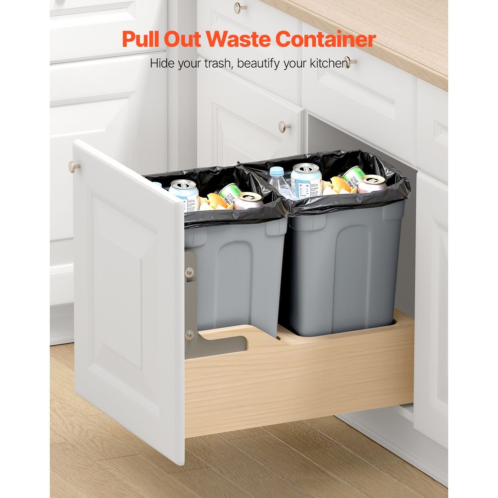 Double 35QTx2 Pullout Waste Container Under Cabinet Kitchen Bin Trash Can