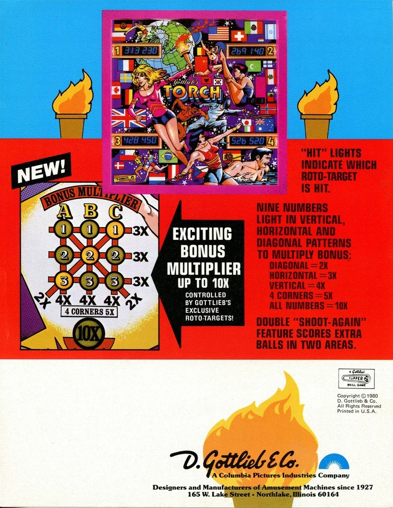 Torch Gottlieb Pinball Flyer / Brochure / Ad Mint