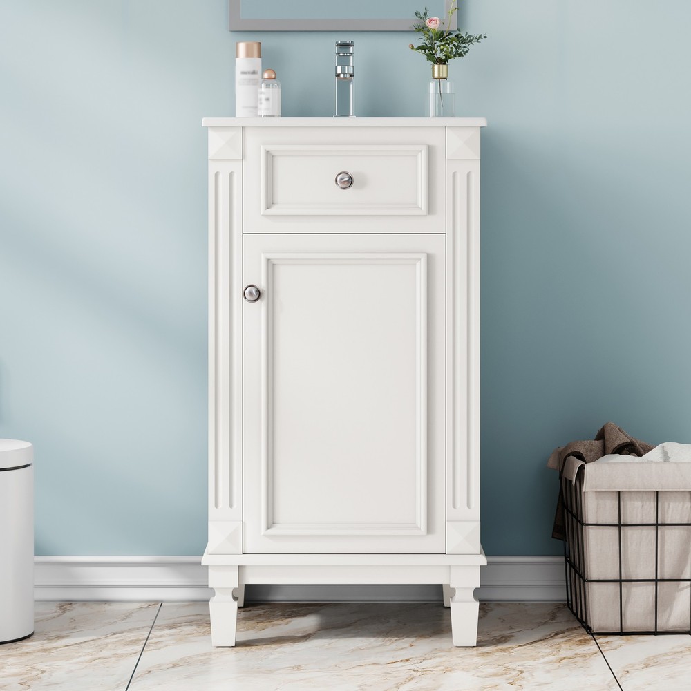 18-inch Bathroom Vanity with Ceramic Sink, Freestanding Single Vanity Set with