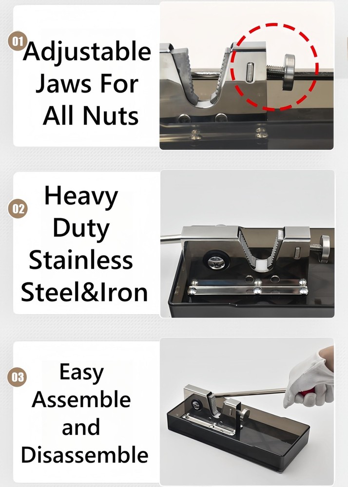 Frezonika Nut Crackers for All Nuts with 3 Picks Large, Silver-Plastic Base