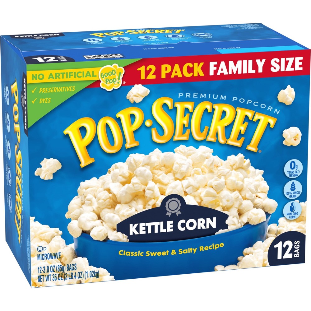 Popcorn, Kettle Corn Microwave Popcorn, 3 oz Sharing Bags, 12 Ct