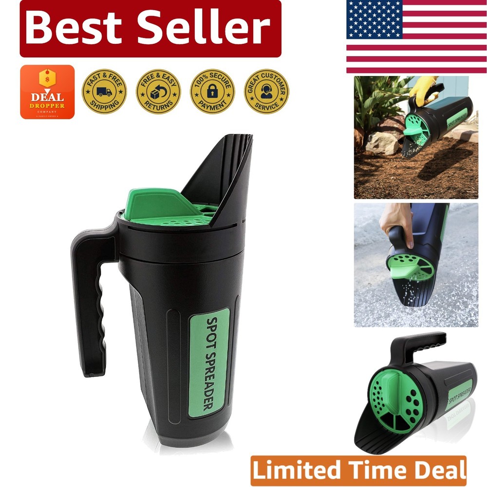 Efficient Hand Spreader Shaker for Seeds & Ice Melt – Adjustable Openings 80oz