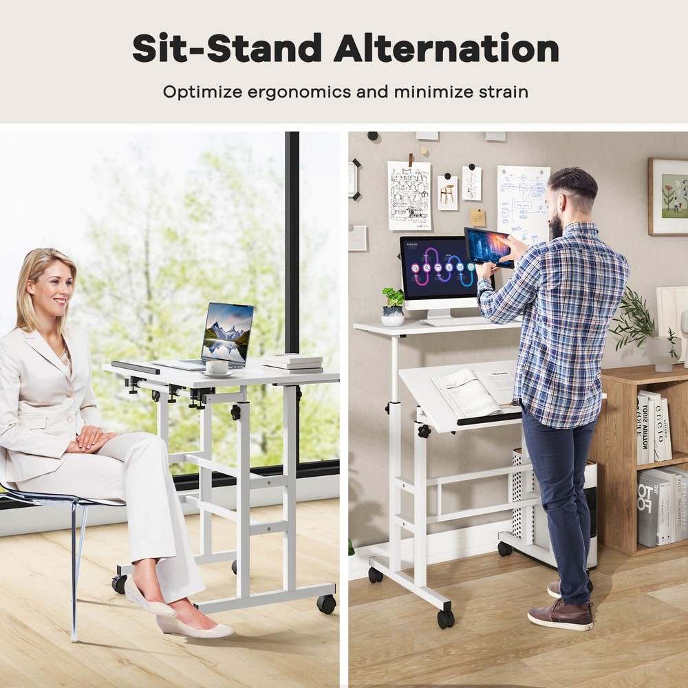 Costwy Adjustable Computer Desk Mobile Stand up Desk Tilting Workstation