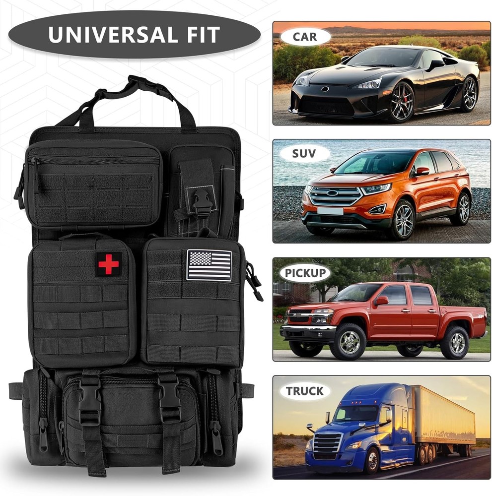 Tactical Car Seat Back Organizer Bag - Black-Regular, Black-Regular