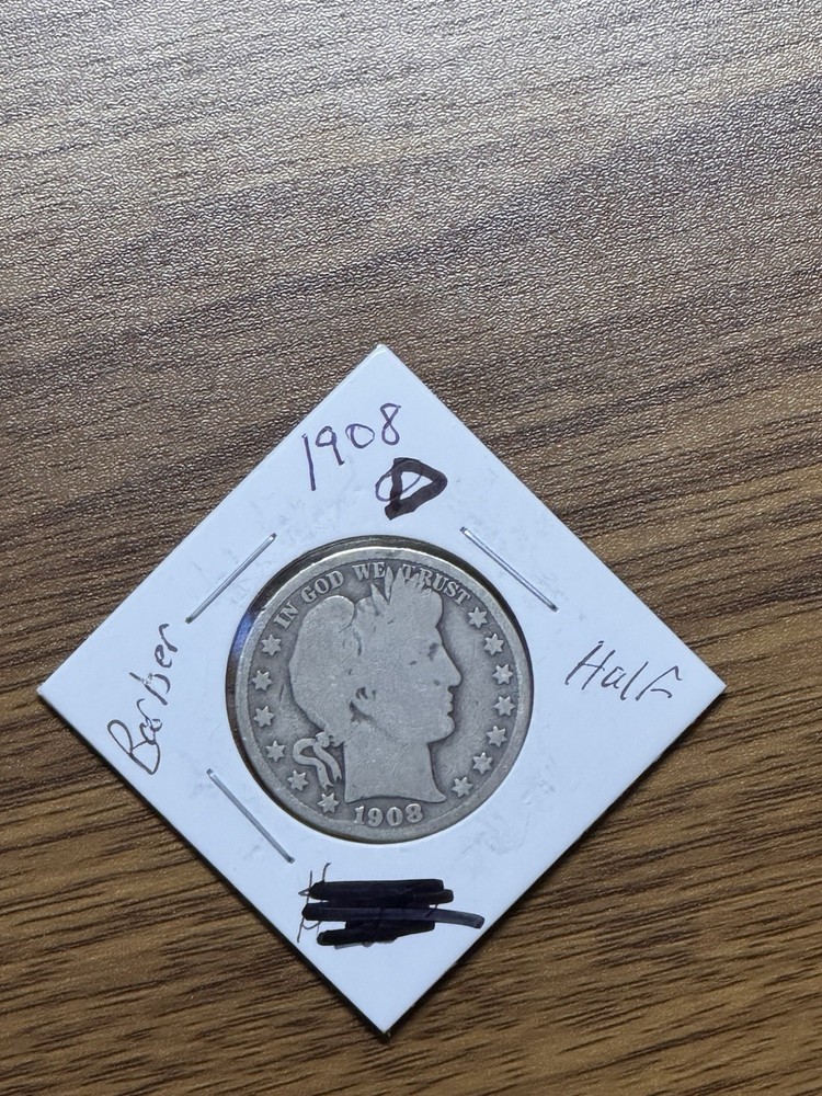 1908 D ~ Barber Half Dollar  (90% Silver) Coin