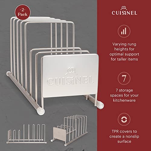 CUISINEL LID AND DISH ORGANIZER RACK 2-PACK SATIN NICKEL KITCHEN STORAGE