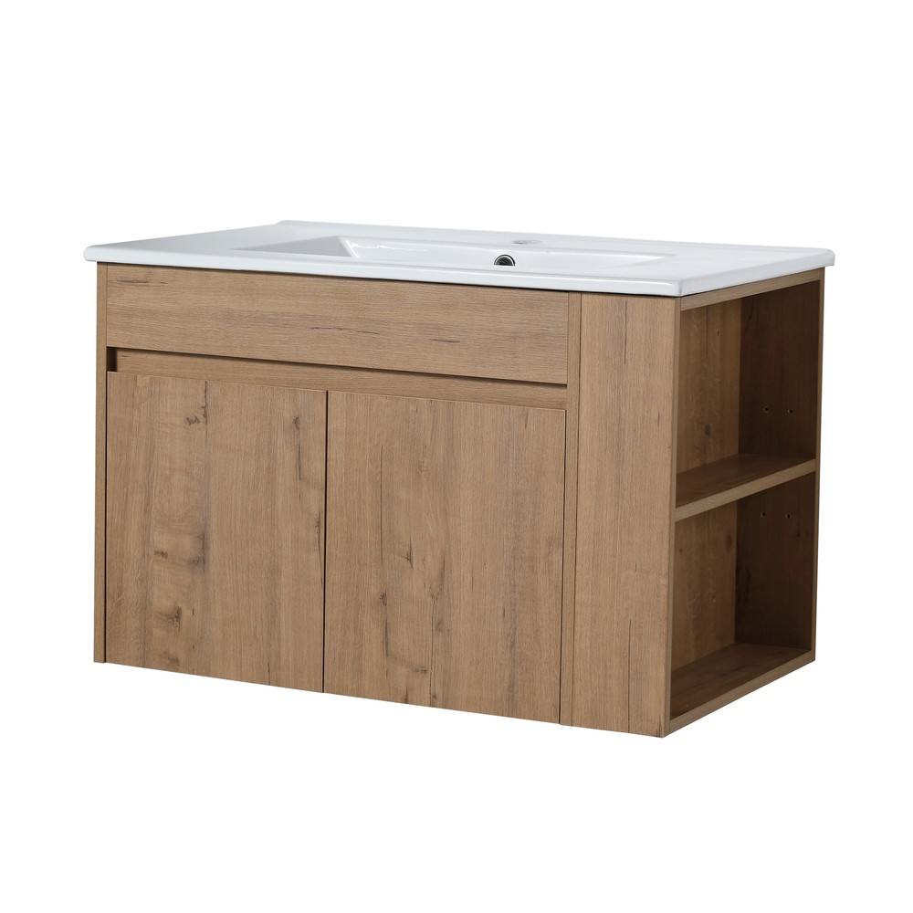 30"Floating Wall Mount Bathroom Vanity Cabinet+Basin Sink +Adjustable Open Shelf