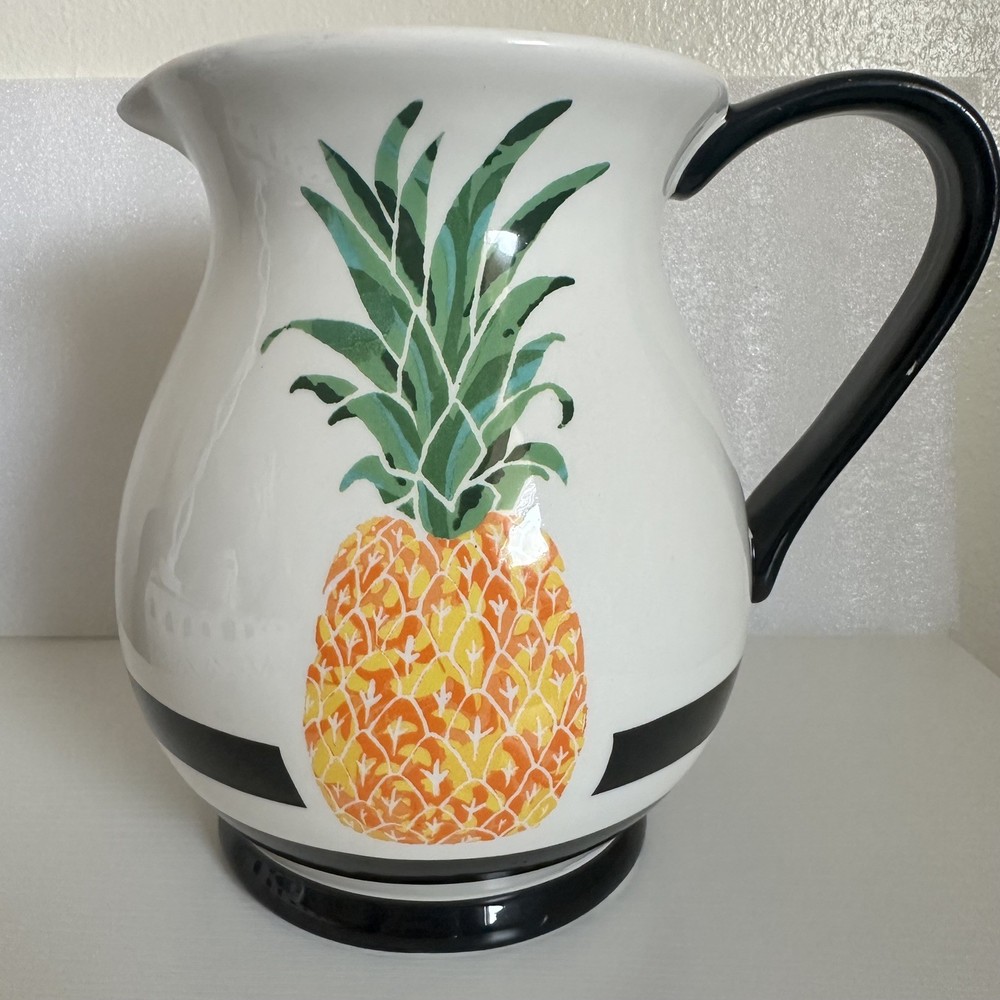 Magenta Tropical Pineapple White Ceramic Kitchen Decor Pitcher Dishwasher Safe