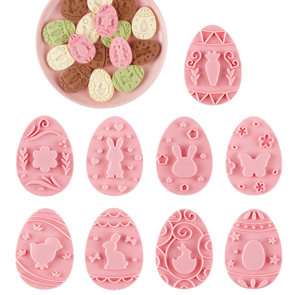 9PCSX Easter Cookie Stamp DIY Easter Bunny Egg 3D Baking Cookie Stamp Cake Mold