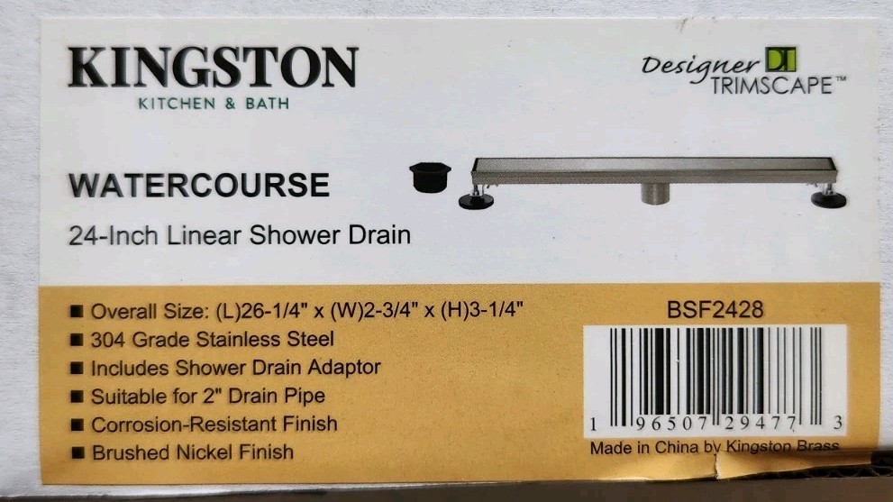Kingston Brass BSF2428 Watercourse 24" Rectangular Shower Drain, Brushed Nickel