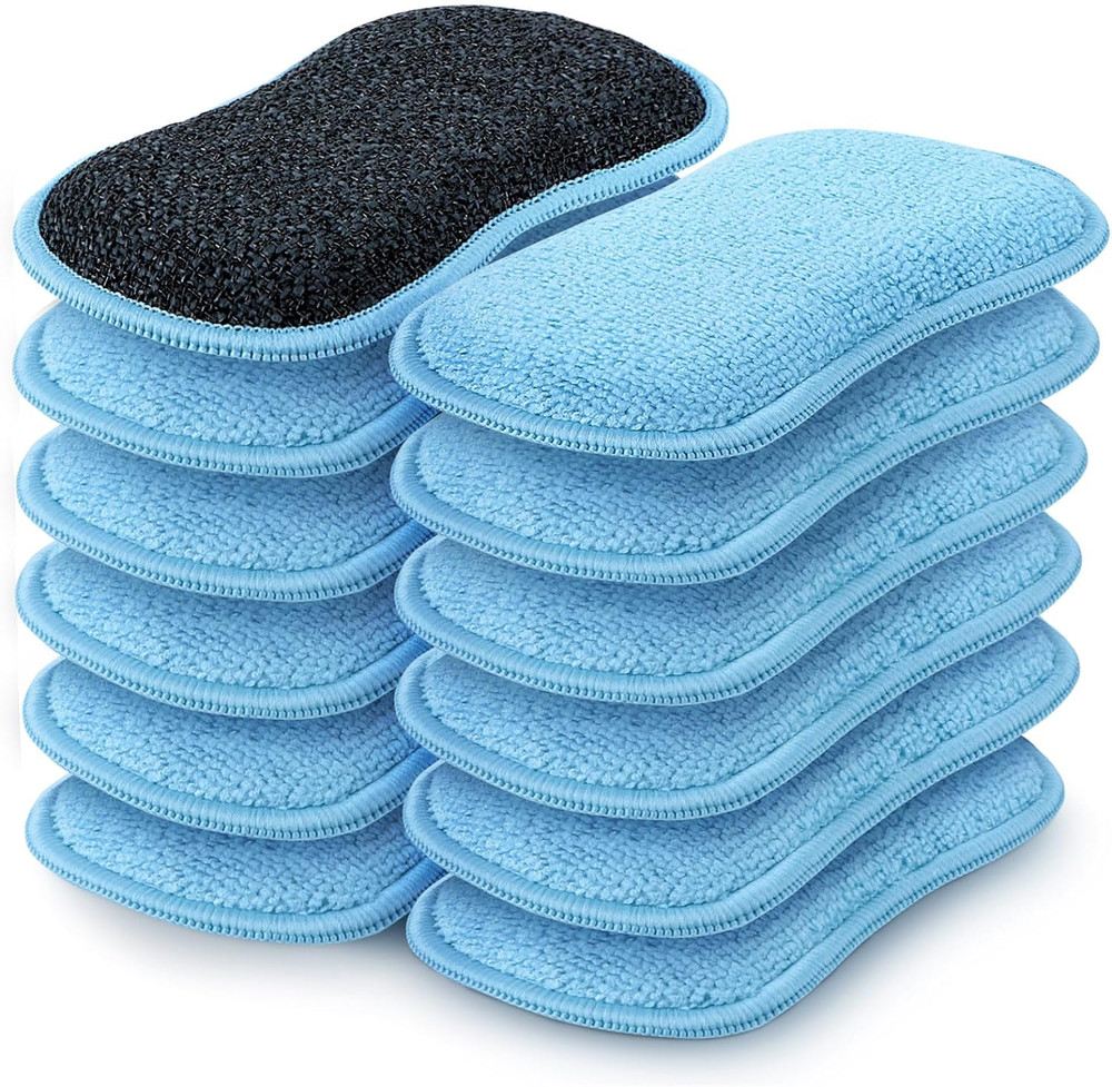 12 Pack Multi-Purpose Scrub Sponges Kitchen, Dish Sponge, Non-Scratch Microfiber