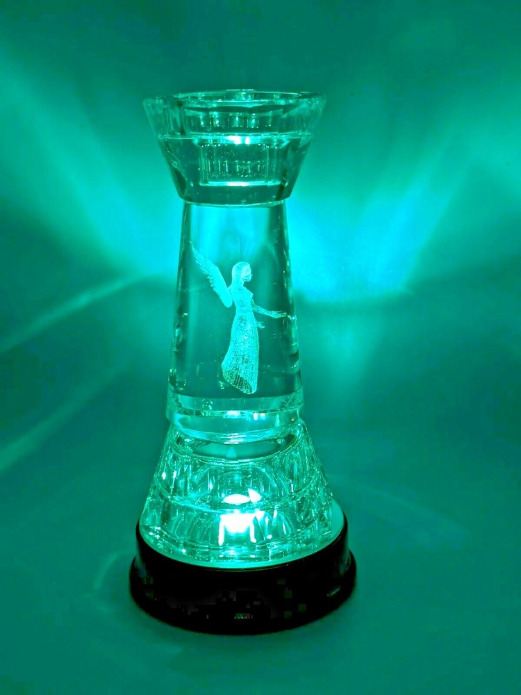 Cut Crystal Laser Angel Candle Holder Light Up Base