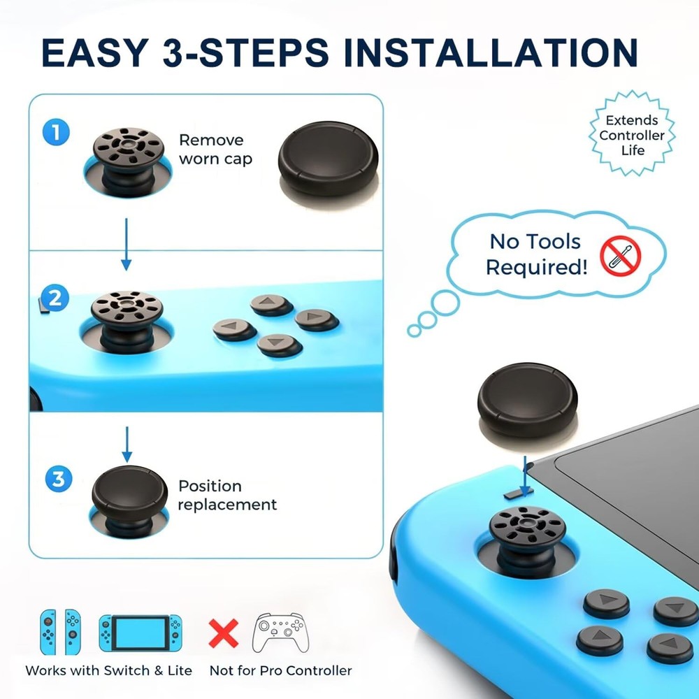 Ferkurn Joystick Replacement Cap Thumb Grip for Switch OLED & Black