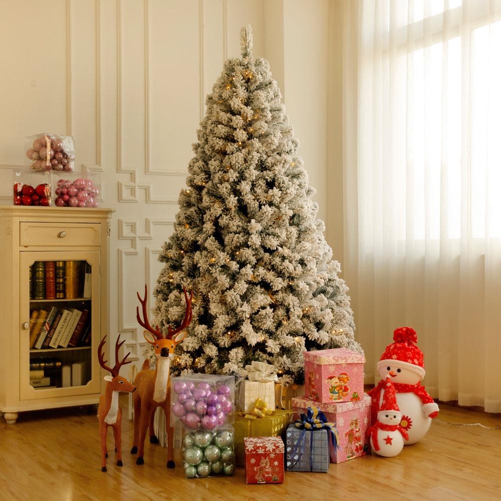 7.5 FT Christmas Tree Snow Flocke Pre-lit Artificial Automatic Tree with Light