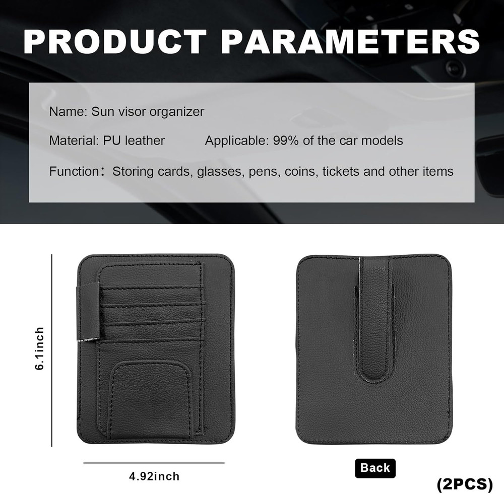 2PCS Small Leather Car Sun Visor Organizer, Multifunctional Auto Visor Document