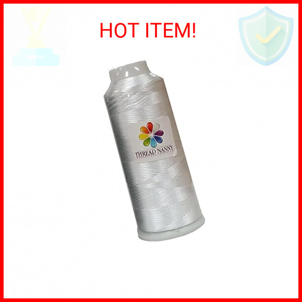 White Embroidery Machine Bobbin Thread - Huge 5500yards Cone Spool - 60 WT Polye