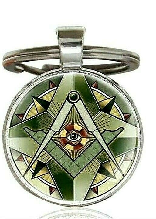 Freemasonry Masonic Keychain with Glass Center Key Ring / Chain
