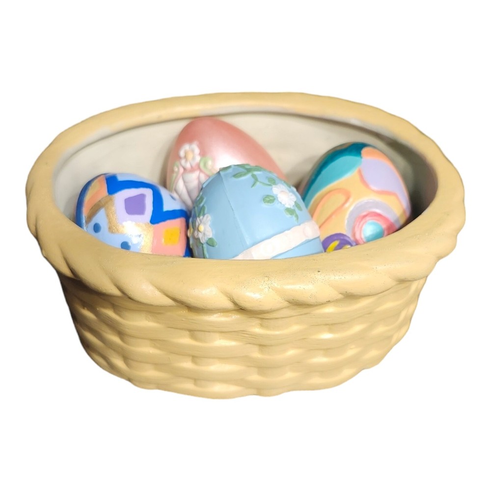 Vintage Easter Ceramic Basket with 3 Ceramic Eggs 1 Plastic Byron Molds Spring