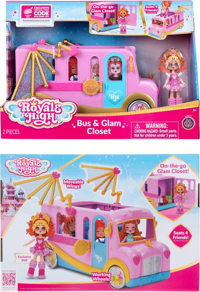 ROYALE HIGH - SCHOOL BUS & GLAM CLOSET WITH VIRTUAL GAME CODE - NEW