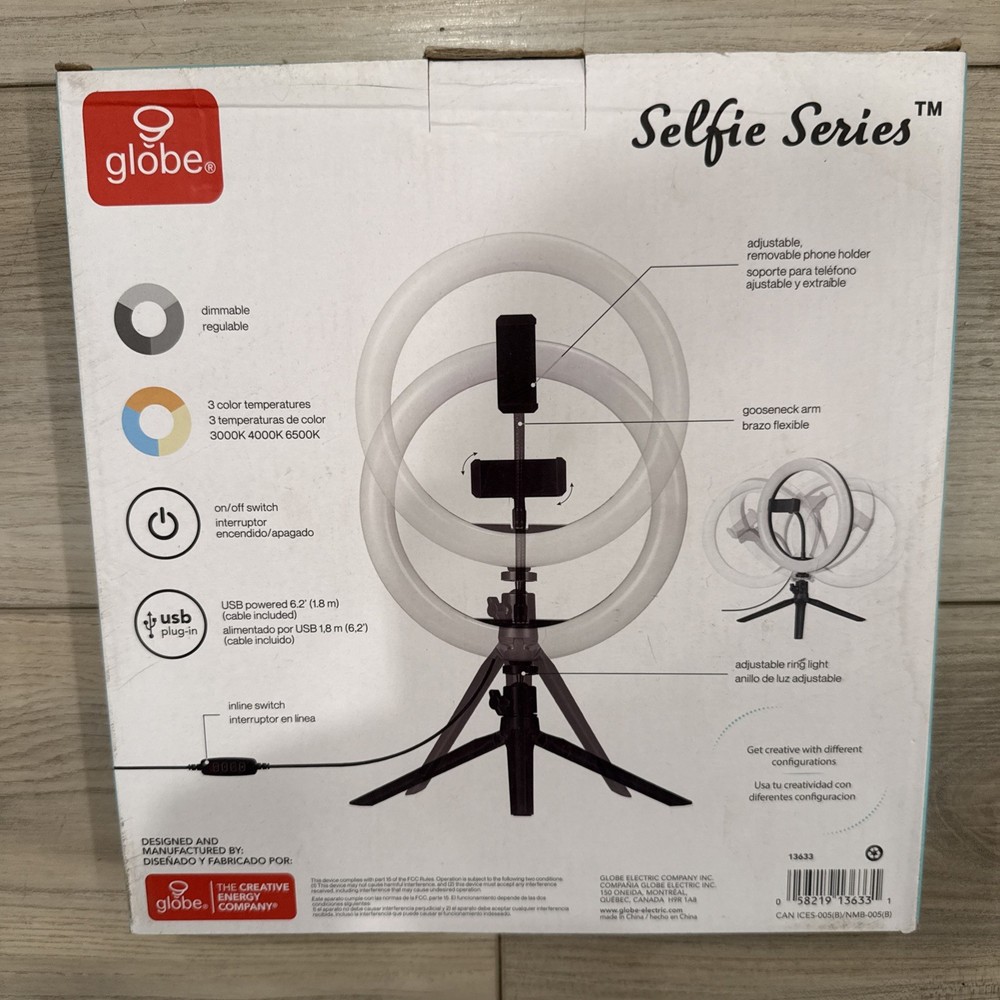 Globe Selfie Series LED Ring Light USB Powered On/Off Switch