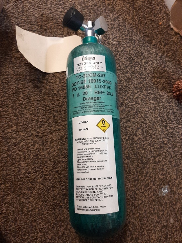 New Empty Drager B30229 Oxygen tank