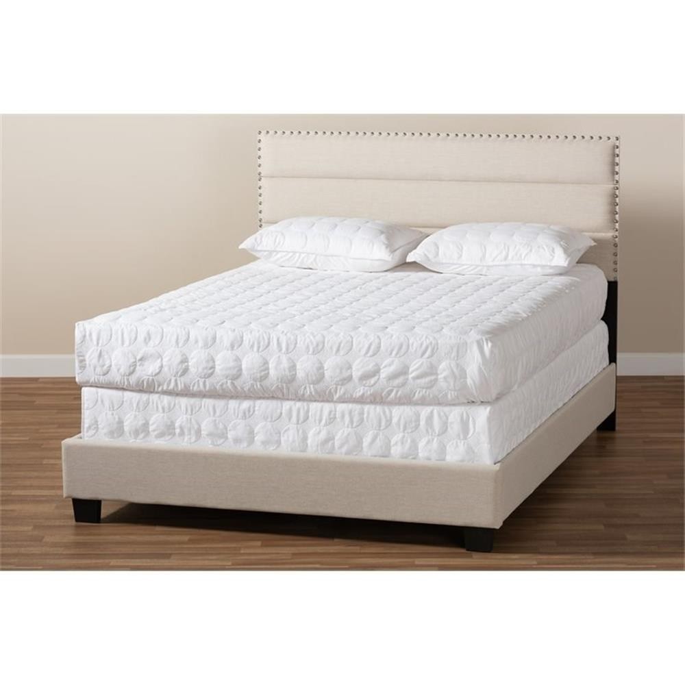 Bowery Hill Full Size Beige Fabric Upholstered Bed