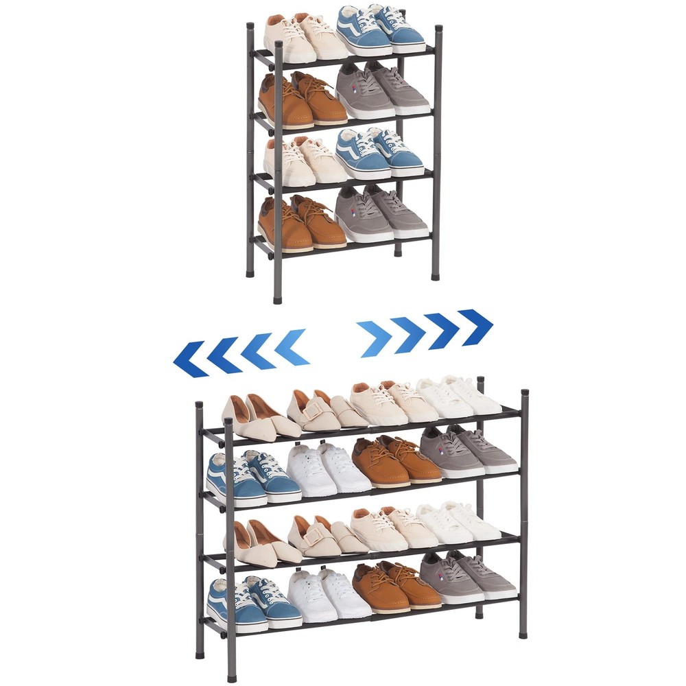 STORAGE MANIAC Expandable Shoe Rack, 16 Pairs Stackable Small Shoe Rack, Meta...