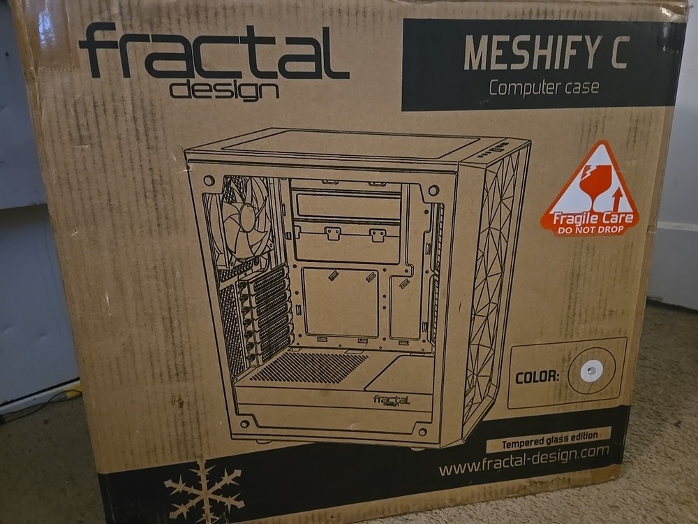 Fractal Design Meshify C White Tempered Glass Computer Case Open Box Never Used.