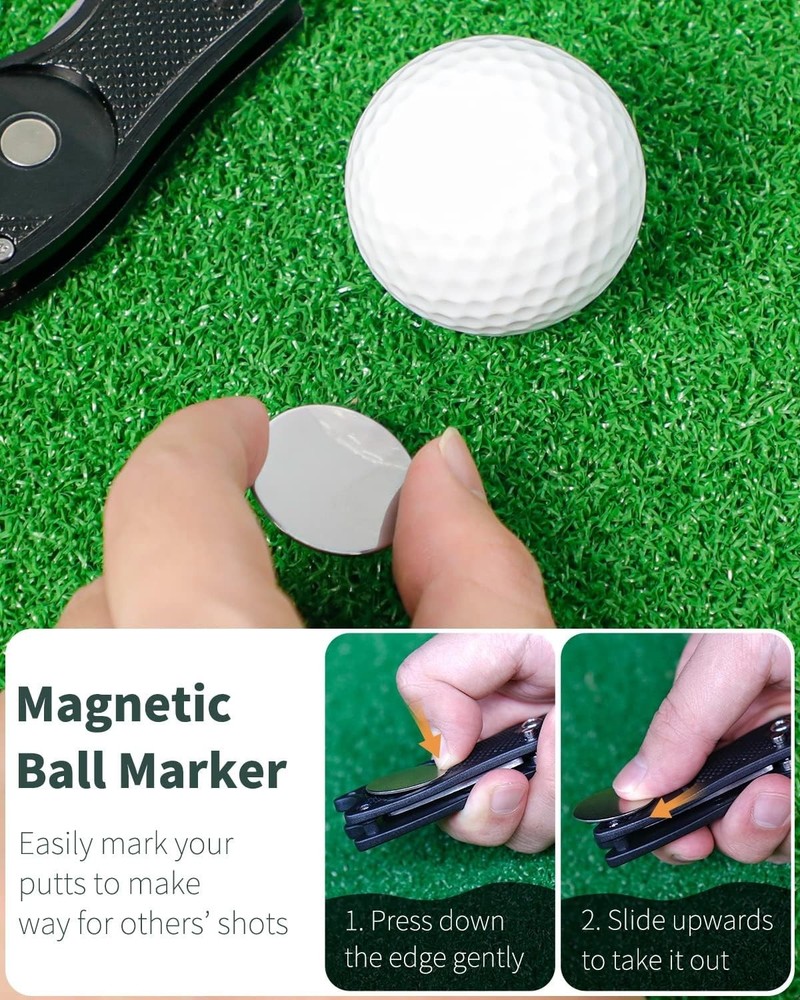 Golfers' Essential: Foldable Divot Repair Tool with Magnetic Marker, Multi-Pack