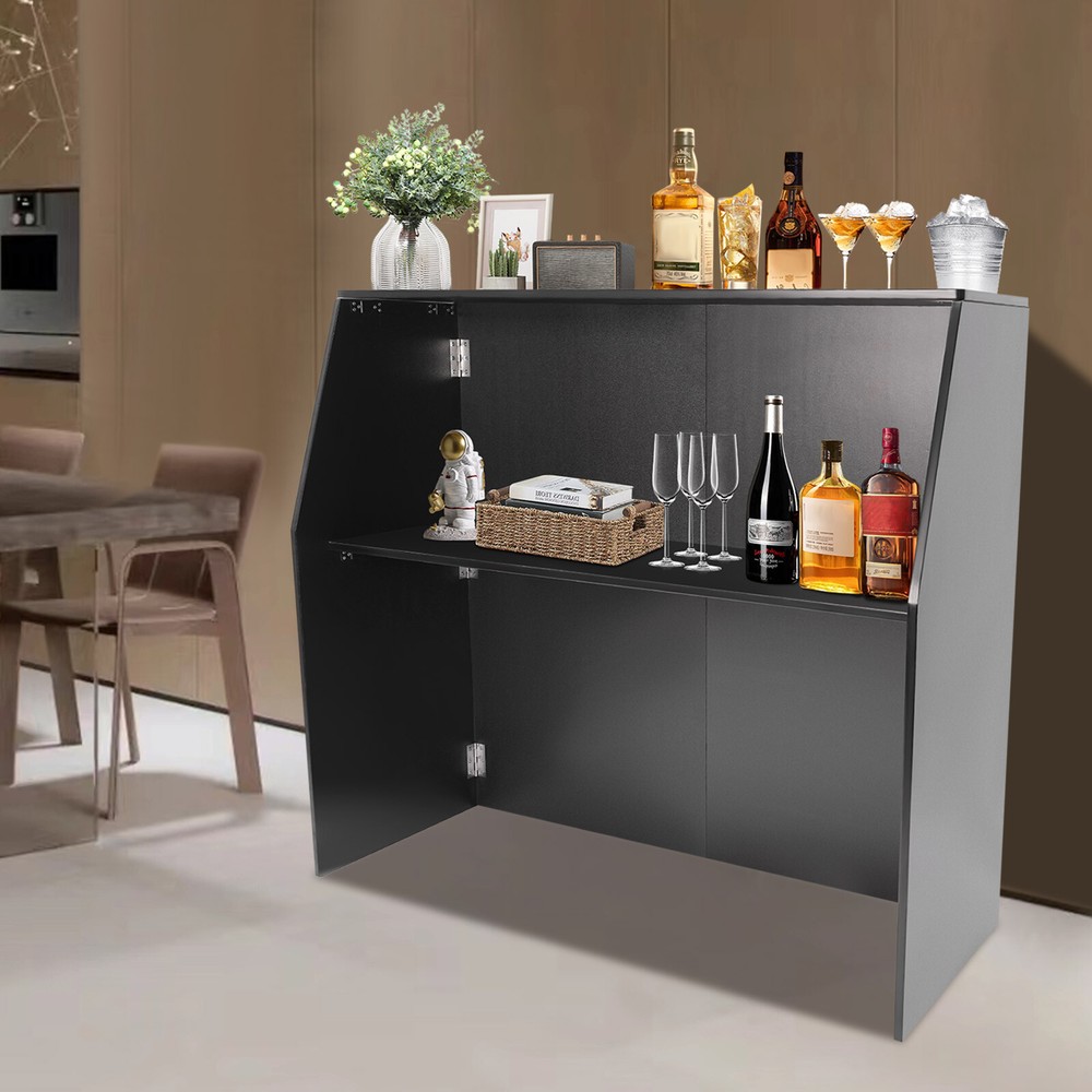 2-Tier Portable Event Bar Rectangular Foldable Bar Portable Bar Cabinet 66-110lb