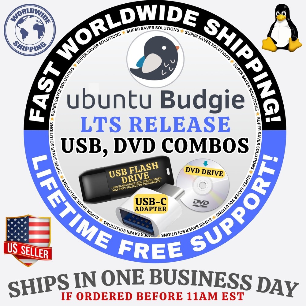 UBUNTU BUDGIE LINUX OS | LTS / REGULAR ISO BUILDS | DVD, USB COMBOS | FAST SHIP