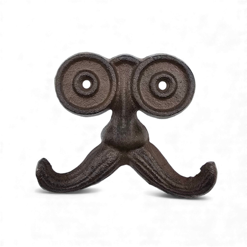 Whimsical Cast Iron Mustache Hook Double Wall Mount Coat & Hat Hanger