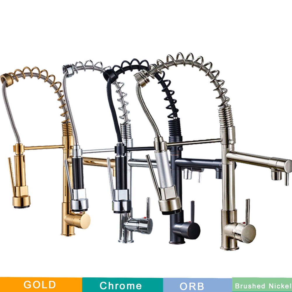Commercial Brass Kitchen Sink Faucet  Pull Down Sprayer Single Handle  Mixer