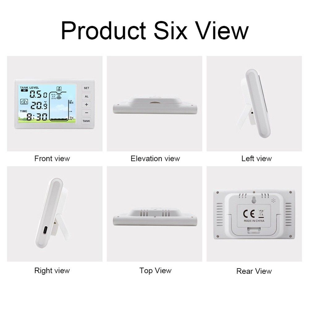 Ultrasonic Water Tank Liquid Depth Level Meter Temperature Sensor Time Display