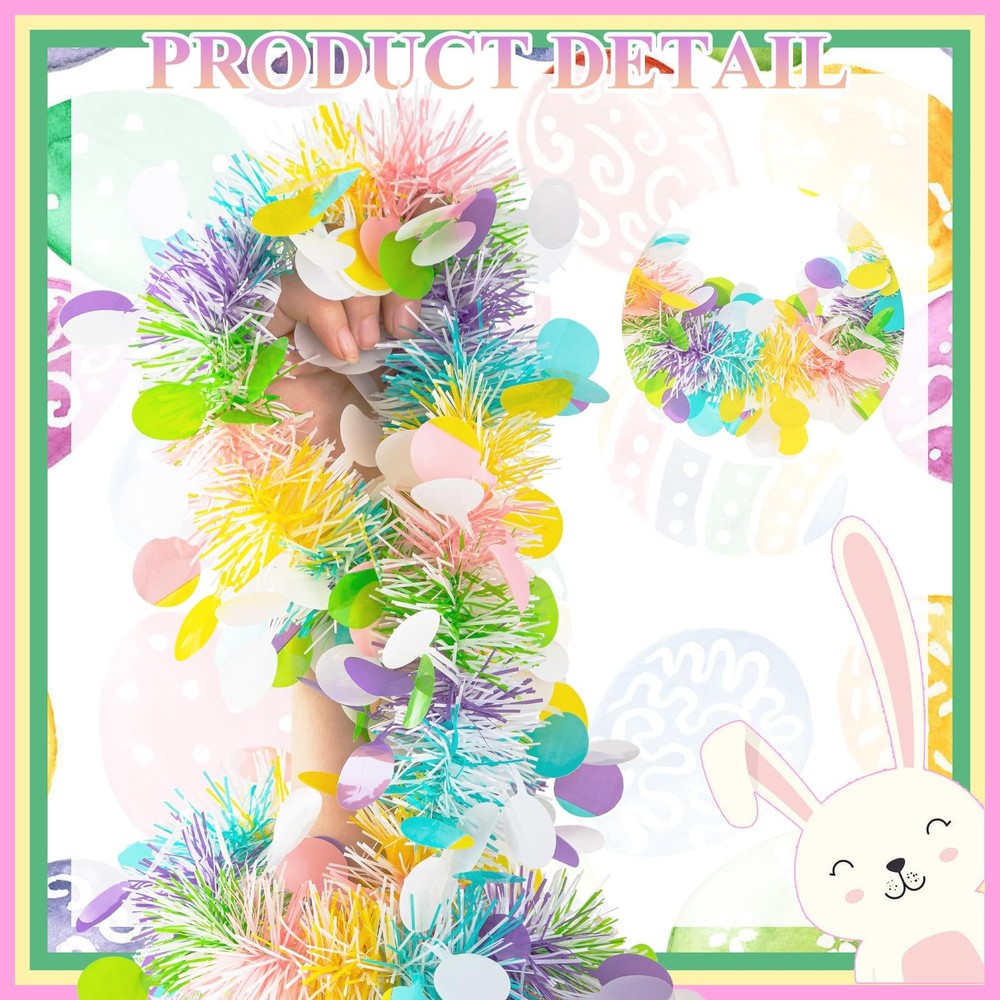 Gloreyan 33FT Easter Tinsel Garland Easter-33FT(Style C), Multicolored